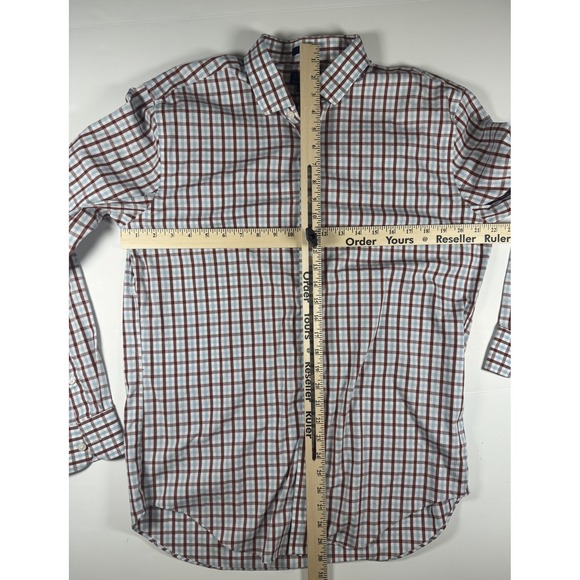 J Crew Shirt Mens Large Red Blue Plaid Slim Fit Flex Wrinkle Free Button Down - Picture 2 of 5